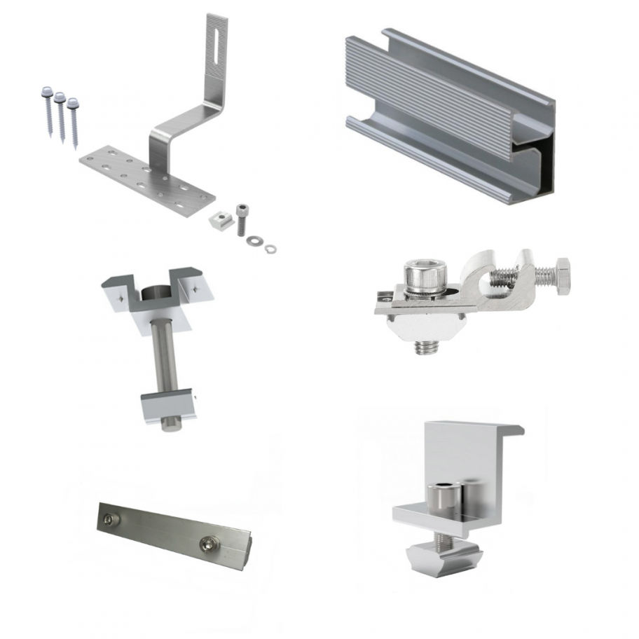 Solar Mounting Kit - Tile Roof - Supports 6 Panels 35 mm - Top & Side Rail