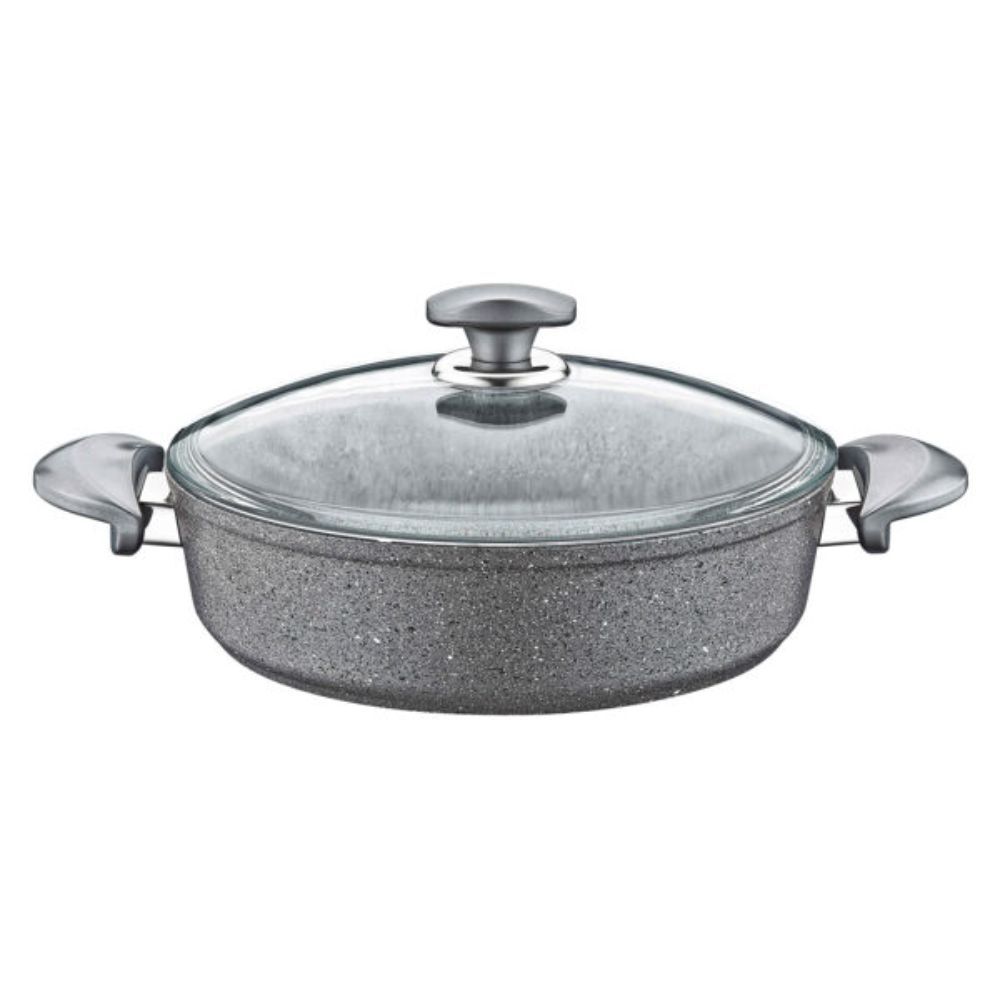 OMS 24cm Granite Non-Stick Low Casserole Pot – Grey Cooking Pot with Easy-Release Surface