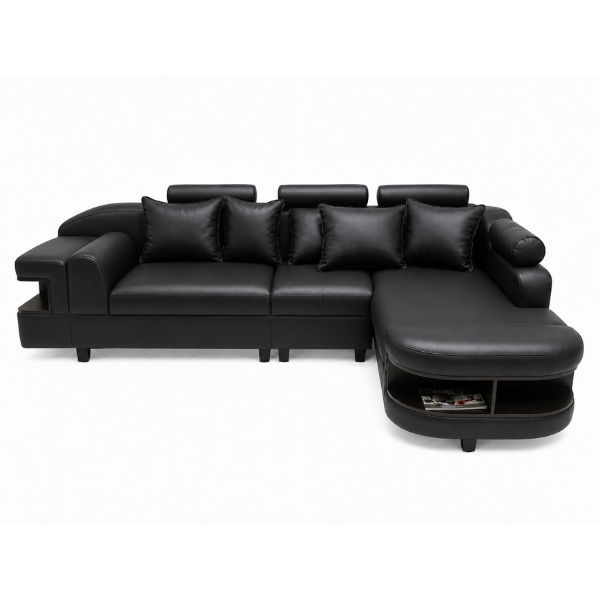 Chloe L Shape Corner Sofa – Bonded Leather Black