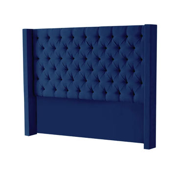 Hena Tufted Wingback Velvet Headboard - Dark Blue - Double