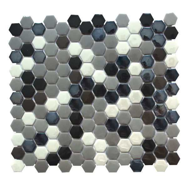 Mosaic Tile - Glass Mini Hexagon Black & Grey Mix 303x275 (per sheet)
