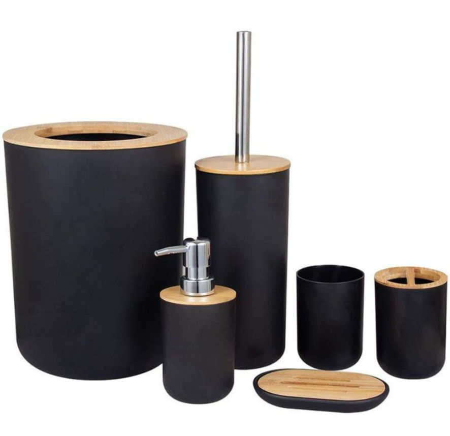 6-Piece Bathroom Accessories Set with Eco-friendly Lids - Black