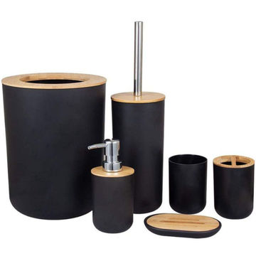 6-Piece Bathroom Accessories Set with Eco-friendly Lids - Black