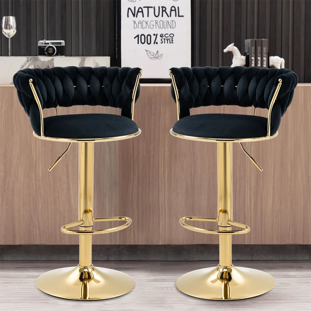 KC FURN-Set Of 2 Cady Velvet Swivel Bar Stools(Black) | LEROY MERLIN ...