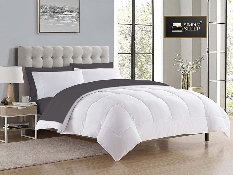 Reversible Comforter Set - 90 GSM Micro Fibre - Optical White - Gray Flannel, King - Super King