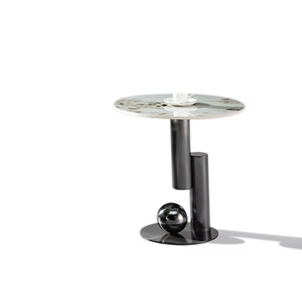 Round Minimalist Side End Table Pedestal Slate Sofa Corner Table