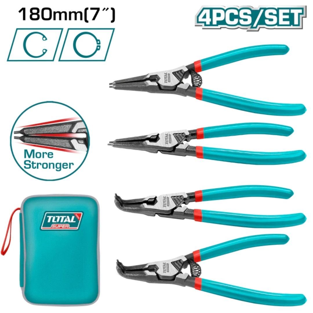 Total 4Pcs Circlip Plier Set 2 Pcs 180Deg 2Pcs Of 90Deg Size: 7"/180Mm- 4 Pack