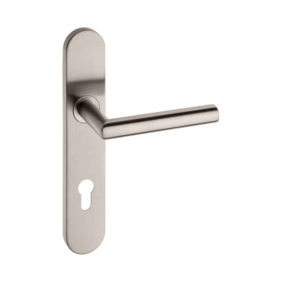 OULU LEVER ON RND PLATE CYL 85MM SS