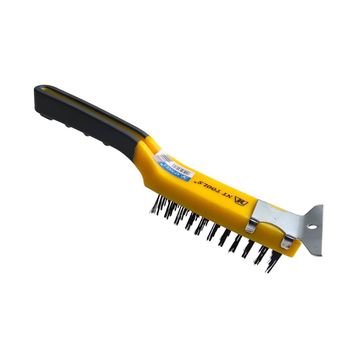 NT TOOLS Steel Wire Brush with Scraper - Plastic Handle Rubber Grip 280mm