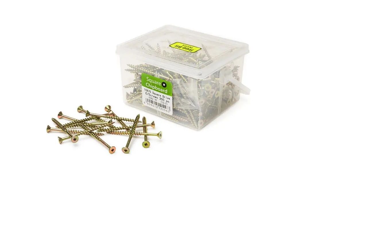Chipboard Screws, Square, No.10, 5mm x 75mm, 200 Pieces BY WOODLY