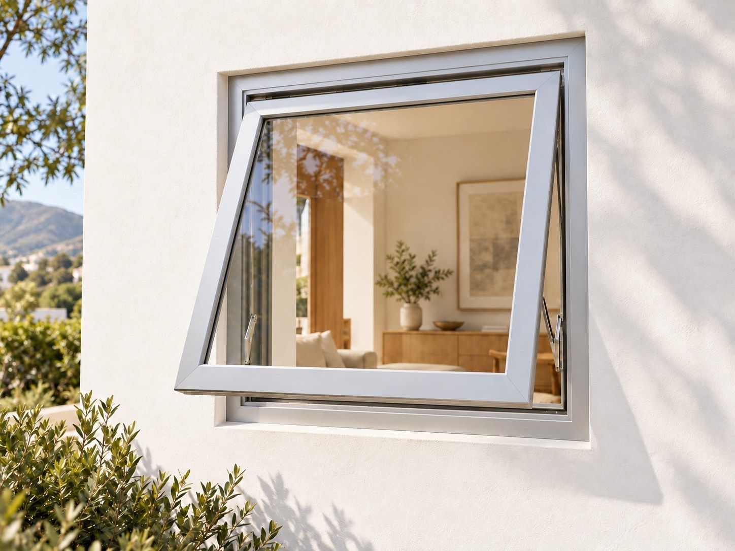 Kenzo Premium Top-Hung Aluminium Window - Silver, 600 600 mm, Single Opener, Clear Glass