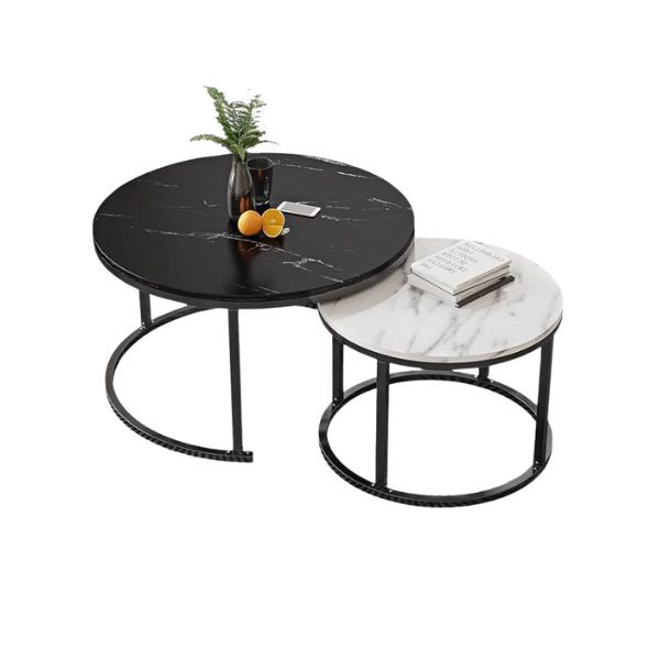 Marble Finish Round Nesting Coffee Table Set of 2 One Small and One Big Side Table