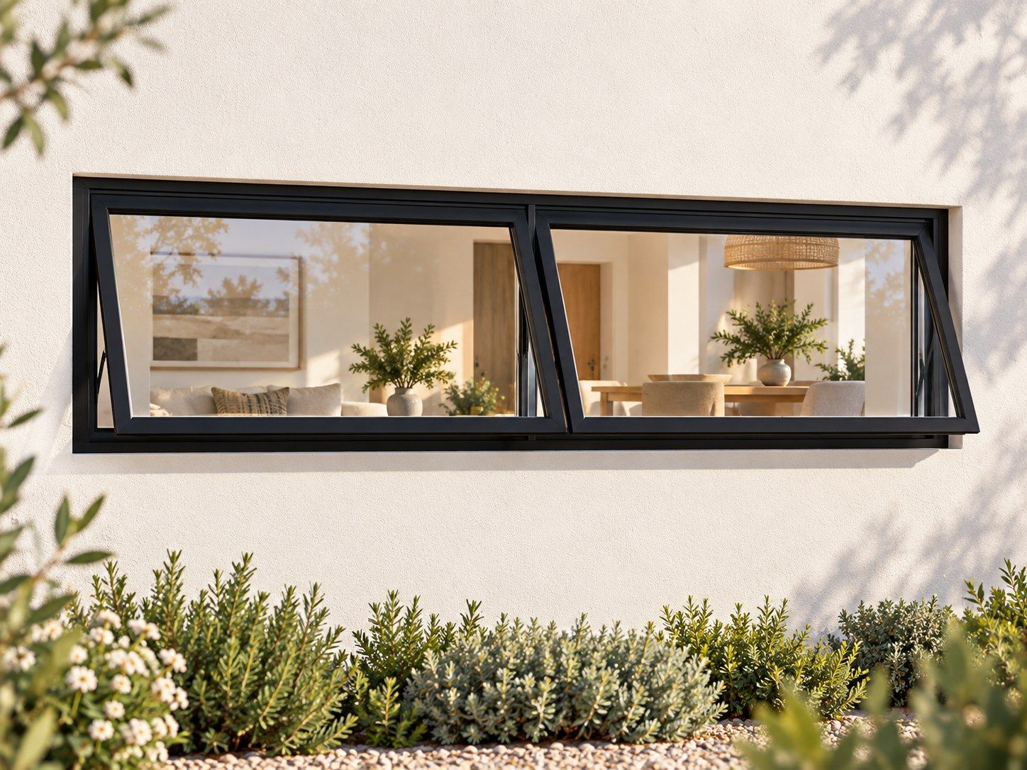 Kenzo Premium Top-Hung Aluminium Window - Black, 1200 400 mm, Two Side-by-Side Openers, Clear Glass