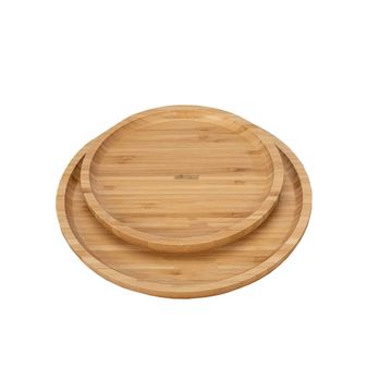 Heartdeco 2 Pieces Round Bamboo Food Serving Platter Tray