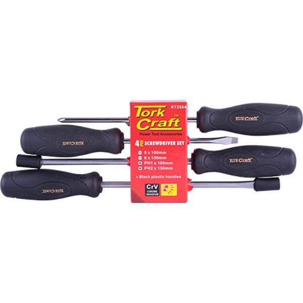 4Pc Screwdriver Set Black Handle