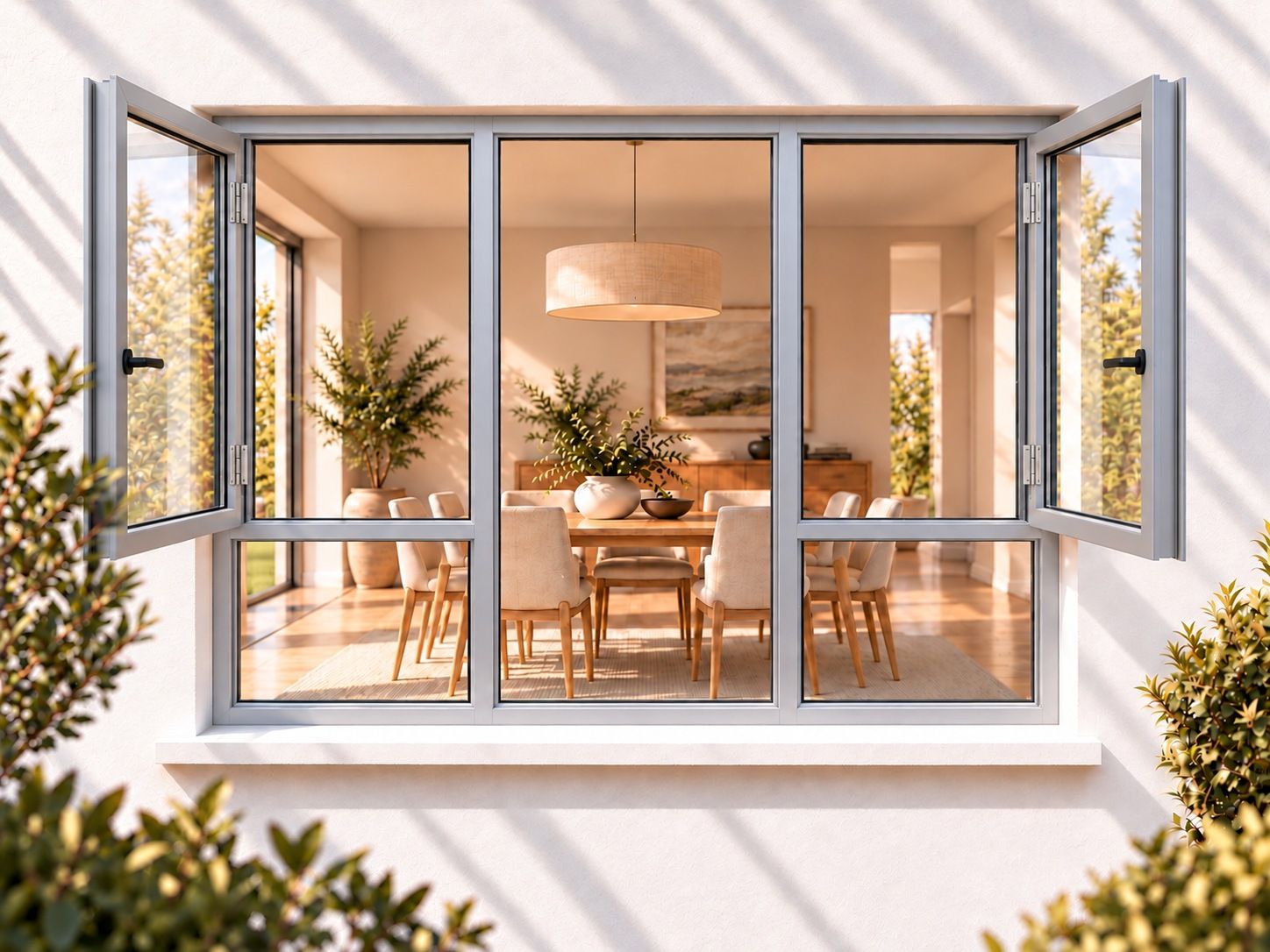 Kenzo Premium Side-Hung Aluminium Window - Silver, 1800 1800 mm, Double Side Opener with Fixed Bottom Panes