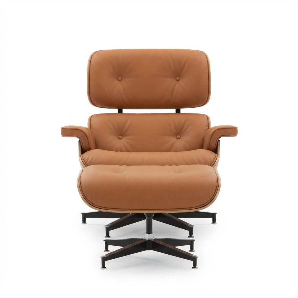 Mid-Century Modern Leather Lounge Chair and Ottoman Set