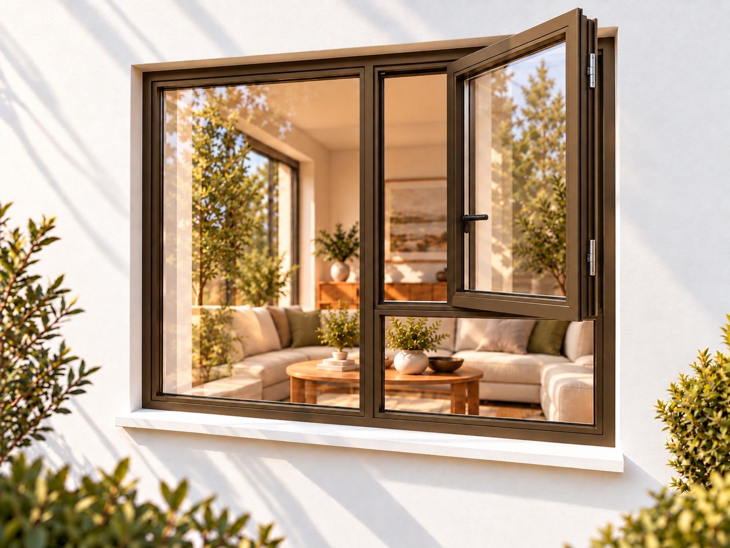 Kenzo Premium Side-Hung Aluminium Window - Bronze, 1200 1500 mm, Right Side Opener with Fixed Bottom Pane