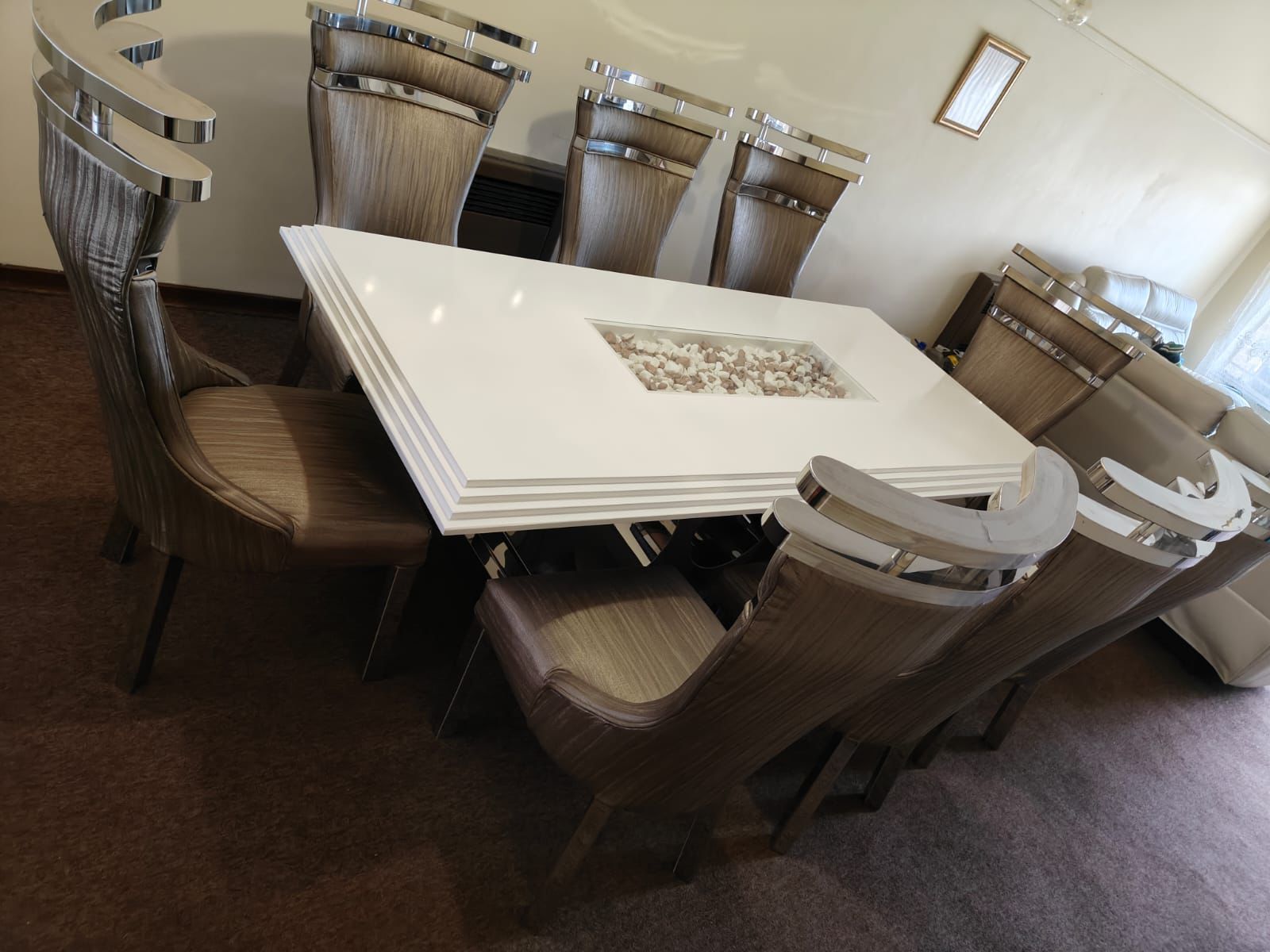 8 Seater Brown Bamboo Stainless Steel Dining Room Suite