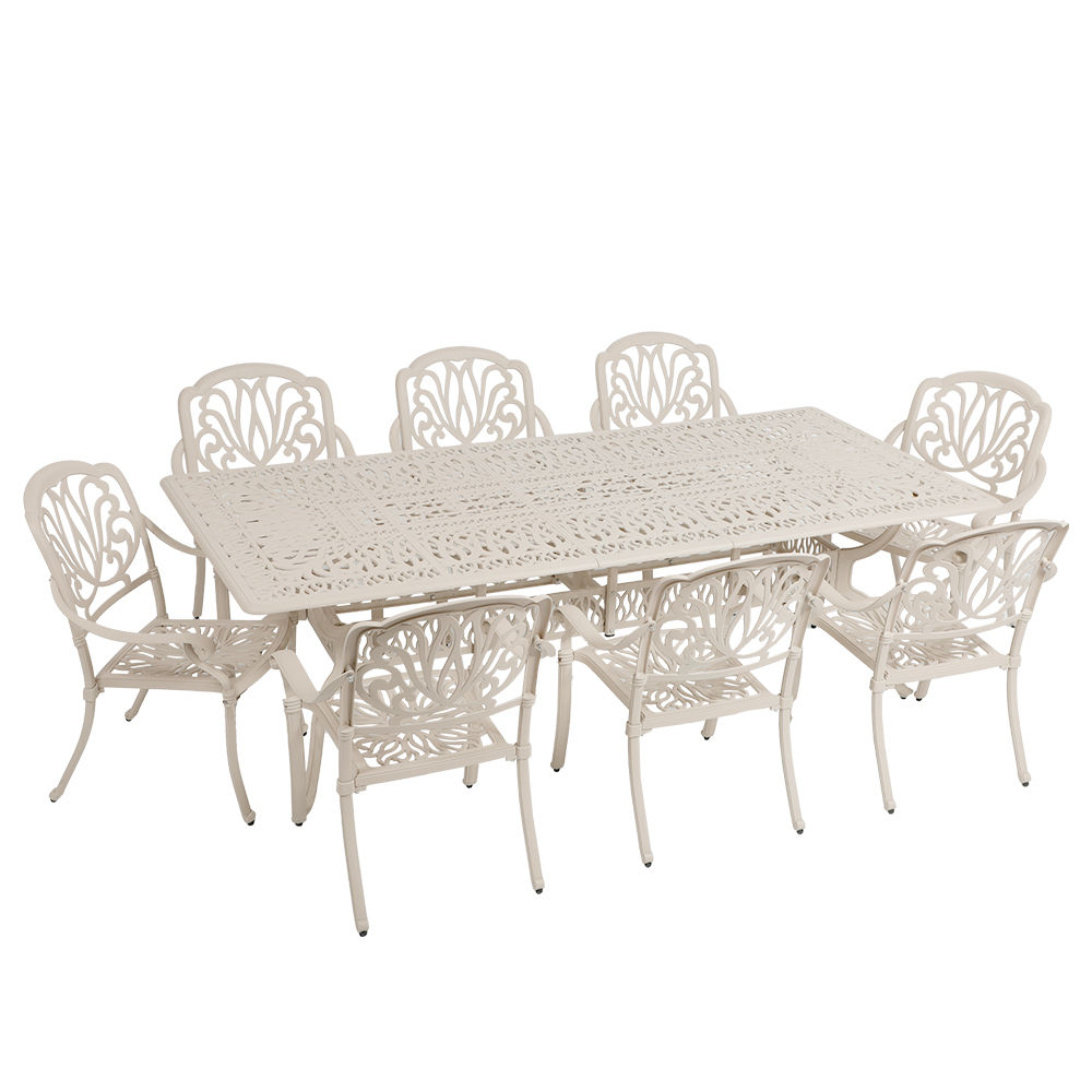 8 Seater - Protea  Aluminium Patio Set / Garden Furniture / Outdoor Dining Set    (8 Protea Chairs with 214cm x 110cm Oval Elizabeth Table) - SAND