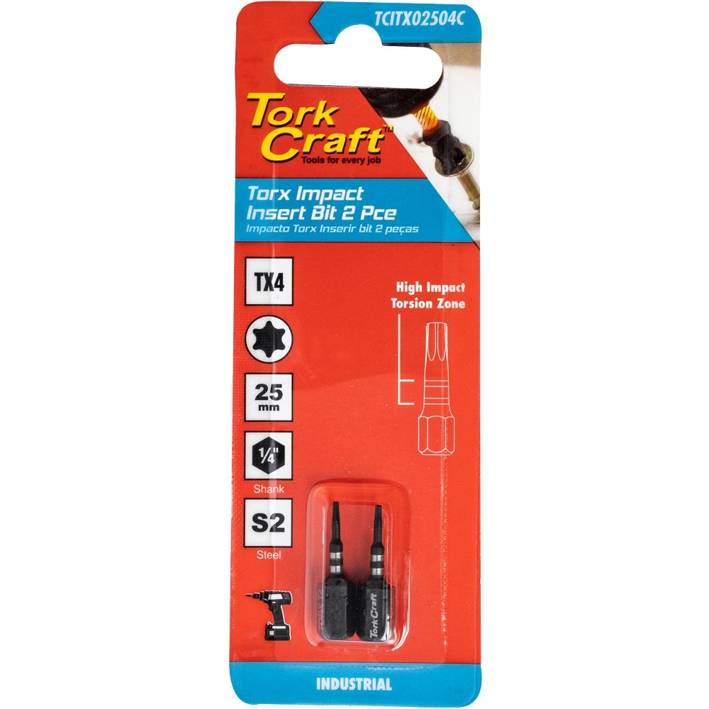 TORX TX 4 IMPACT BIT 25MM 2PC CARDED