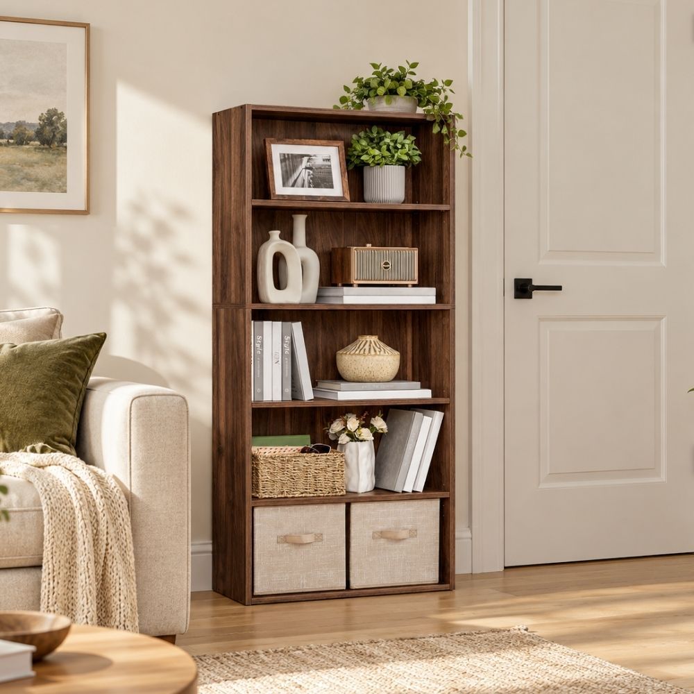 Bragg Shelby 5-Shelf Open Storage Bookcase, 134cm, Walnut