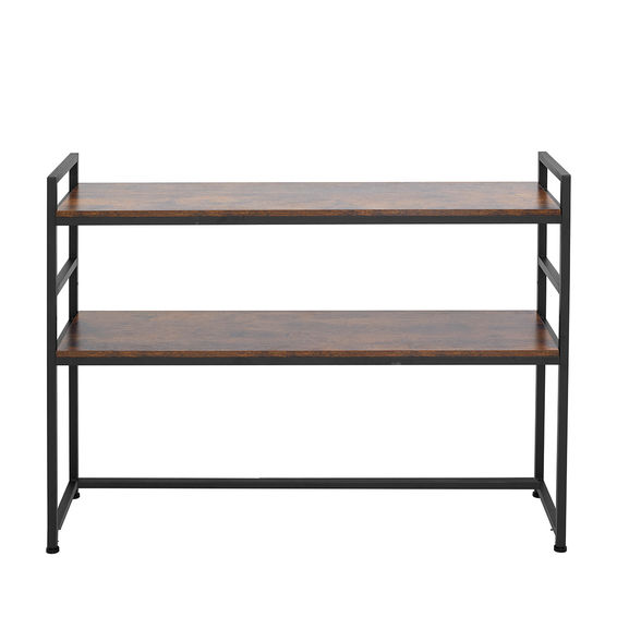 2-TIER DESKTOP SHELF ORGANISER, METAL & WOOD DESK STORAGE RACK