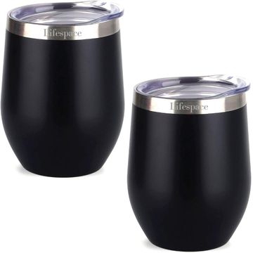 Lifespace Premium Matt Black Double Walled Wine Cups - Pair