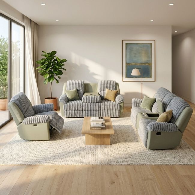 KC FURN-Grey Plush Comfort Recliner Lounge Suite