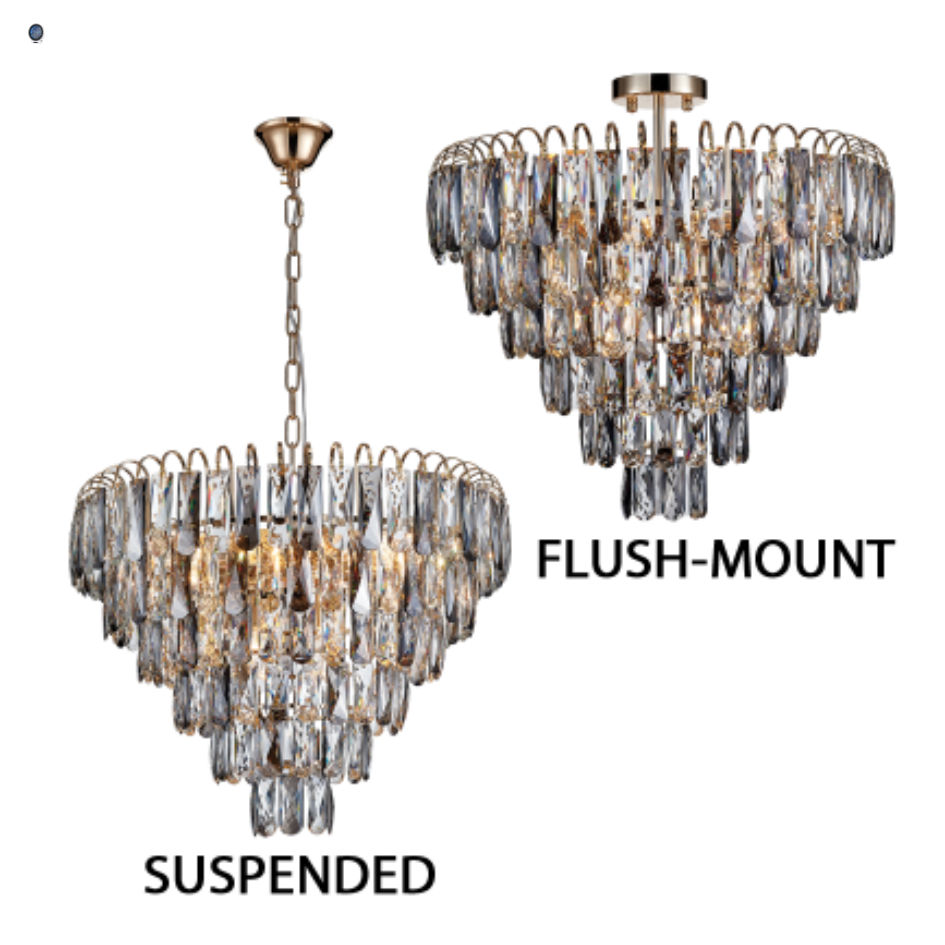 Polished Brass and Crystal Pendant Dual Mounting Options