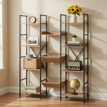 Bragg Essential Display Bookshelf with Magazine Storage, Oak & Black