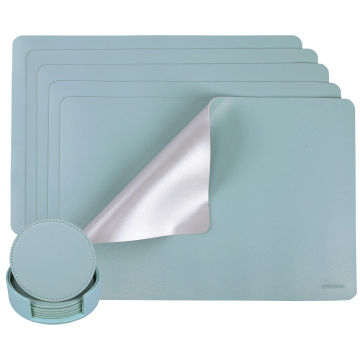 Heartdeco PU Leather Dual Tone 6 Placemats & 6 Coasters Set - Mint