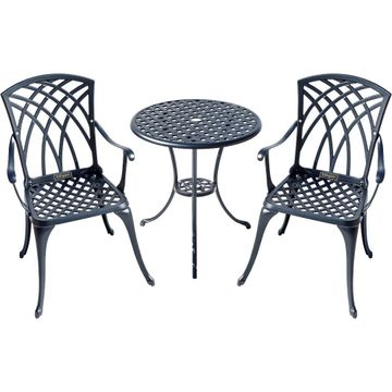 Lifespace Cast Aluminium 3pc Bistro Patio Garden Restaurant Set with Armrest Chairs