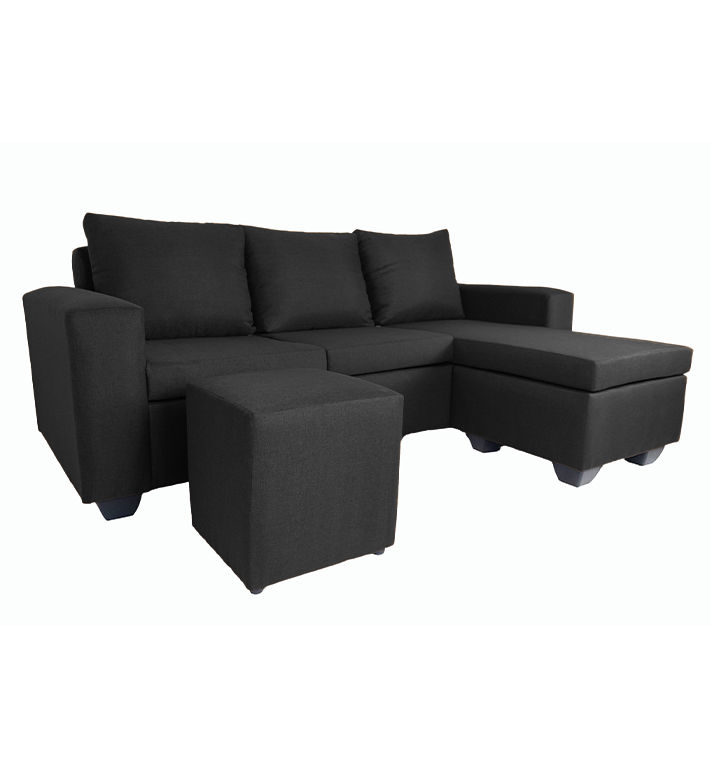 Clif Corner Couch With Foot Stool-Black