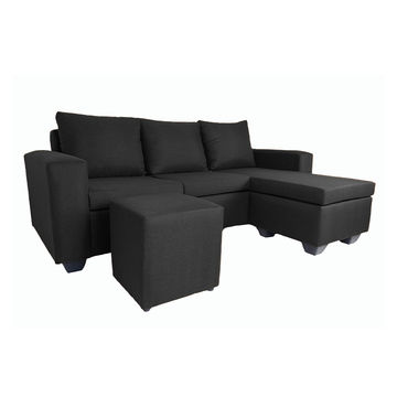 Clif Corner Couch With Foot Stool-Black