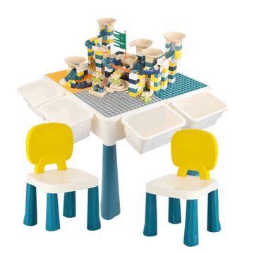 Kids Playing Table with 2 Chairs & 255 Piece Building Blocks Set