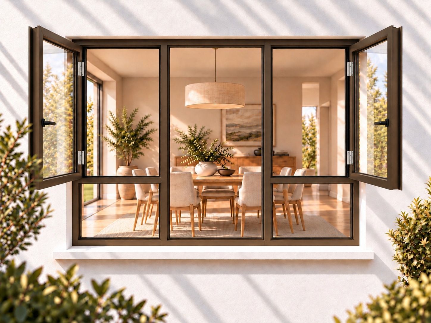 Kenzo Premium Side-Hung Aluminium Window - Bronze, 1800 1800 mm, Double Side Opener with Fixed Bottom Panes