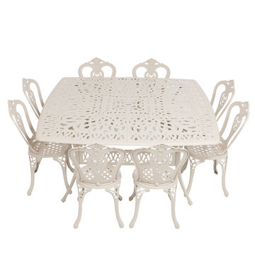 8 Seater - Victoria Aluminium Patio Set / Garden Furniture / Outdoor Dining Set     (8 Victoria Chairs with 164cm x  164cm Square Elizabeth Table) - SAND