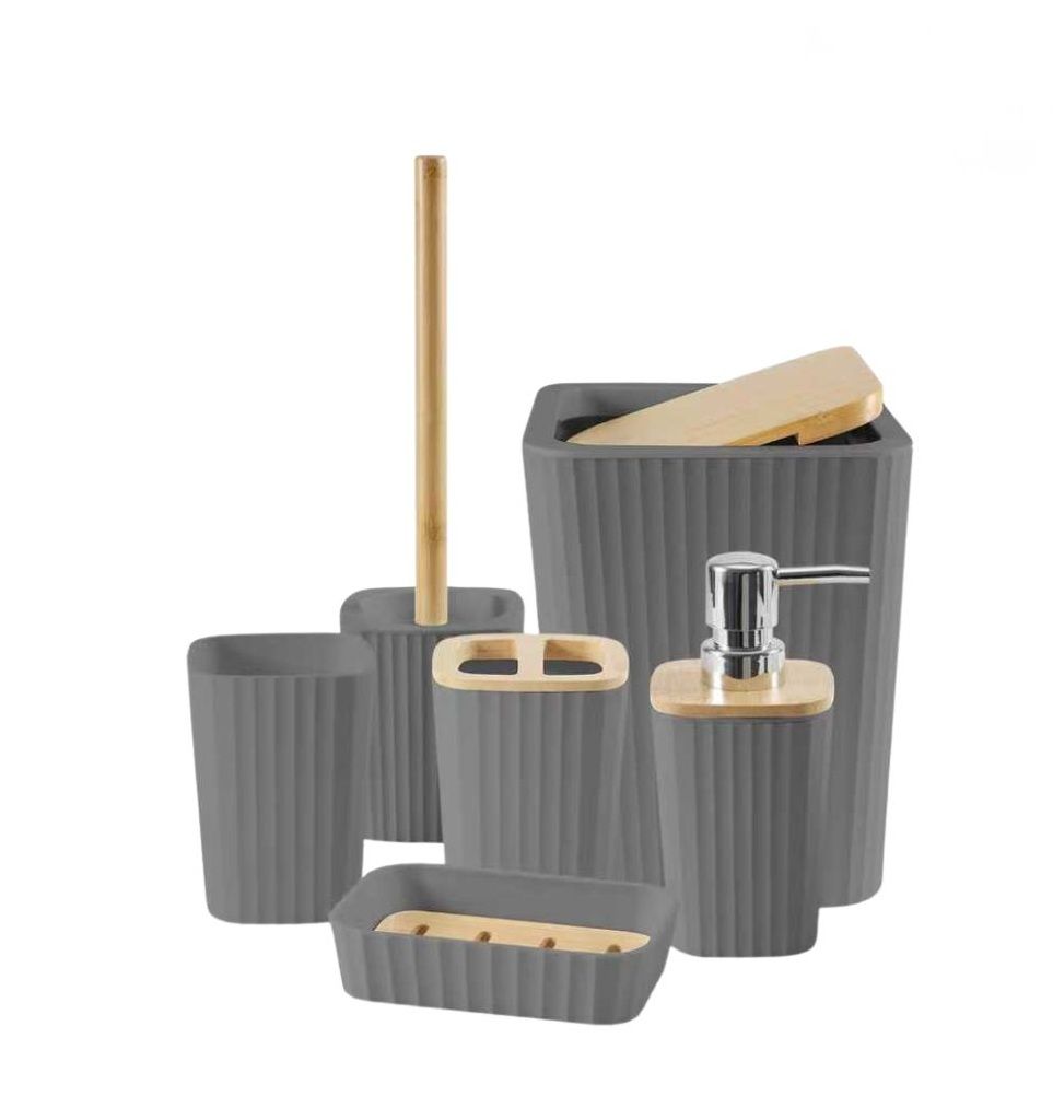 Matte dark gray with warm light wood accents Accessory Set -6-Piece-Grey