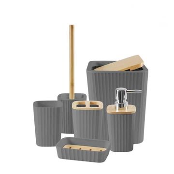 Matte dark gray with warm light wood accents Accessory Set -6-Piece-Grey