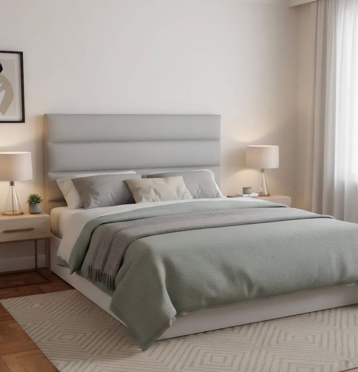 Wall mount Horizontal Panel Headboard- Velvet Material -Queen- Light Grey