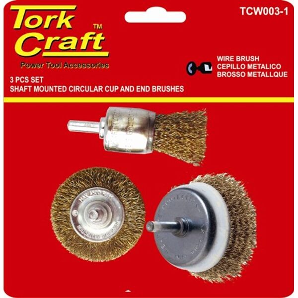 Wire Brush Set 3Pce With 6Mm Shaft End/Circ/Cup