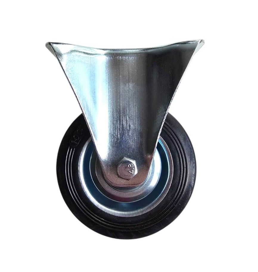 Trolley Wheel - Castor Wheel Rubber 100mm - Fixed -  Galvanised Steel Plate