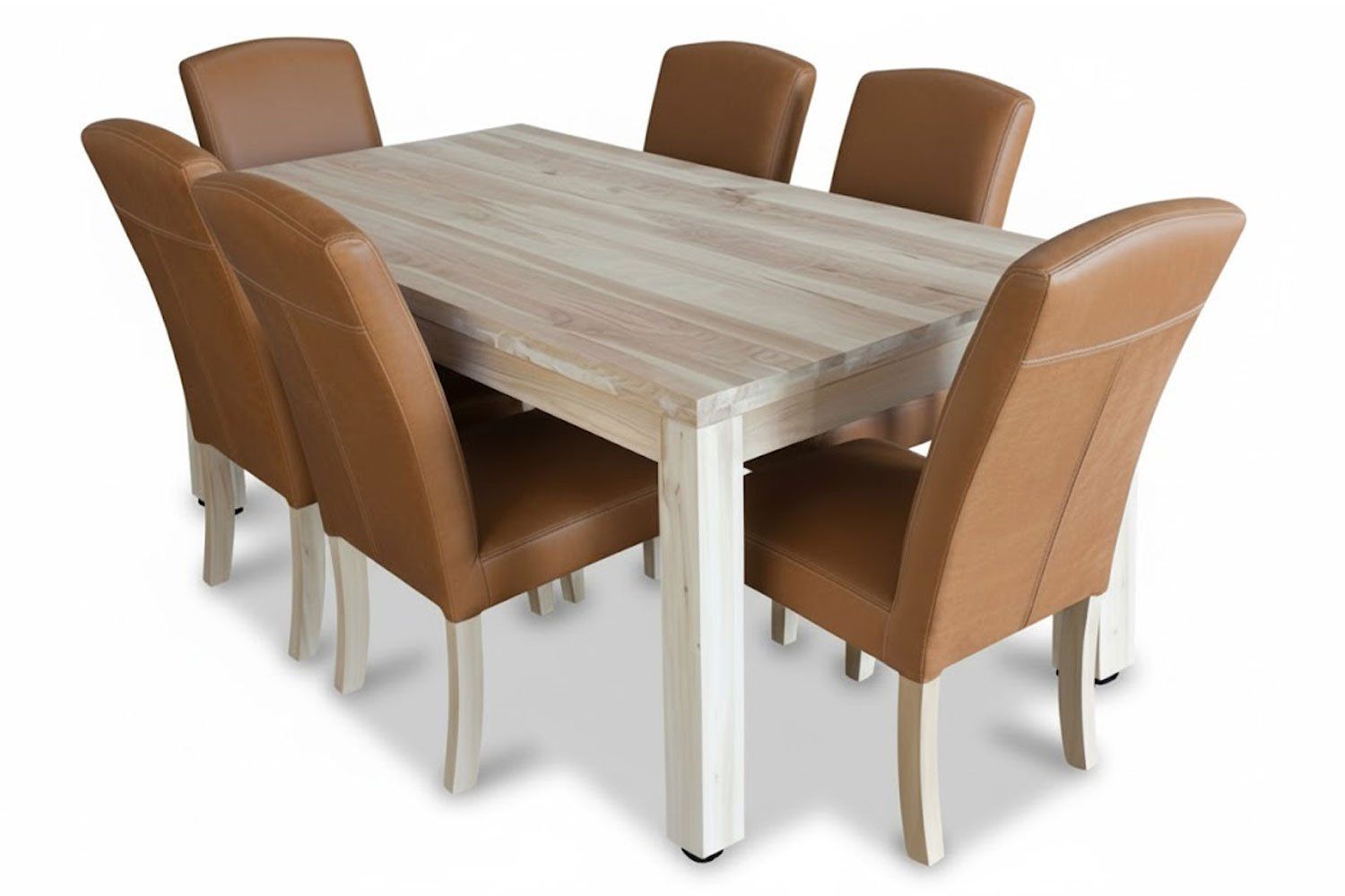 Primo Solid Cottonwood Dining Set 7-Piece 18001000 1 Table 6 Genuine Leather Chairs (Tan)