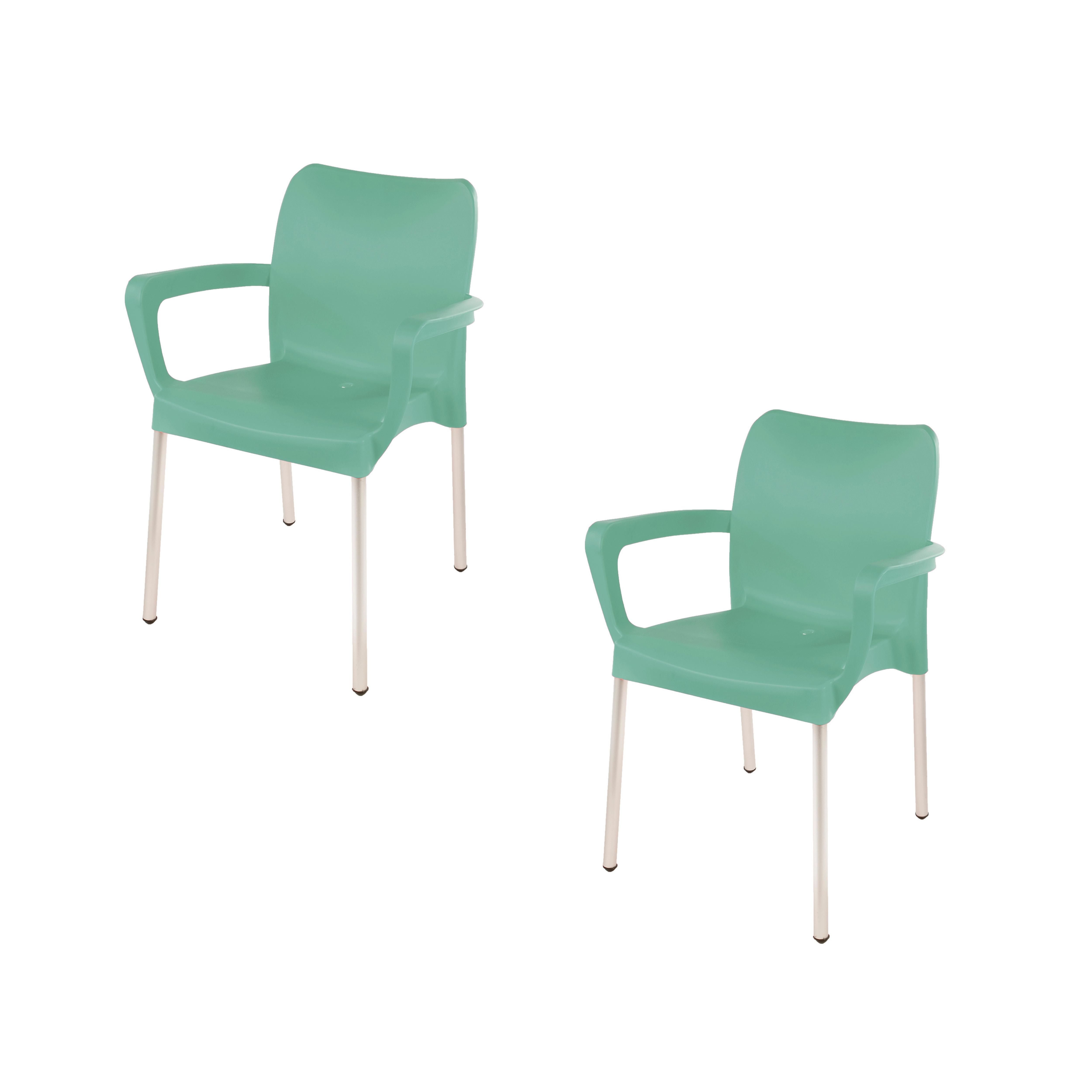 Heavy Duty Plastic Stacking Chair – Bistro Design with Armrests - Laurel Green - Set of 2
