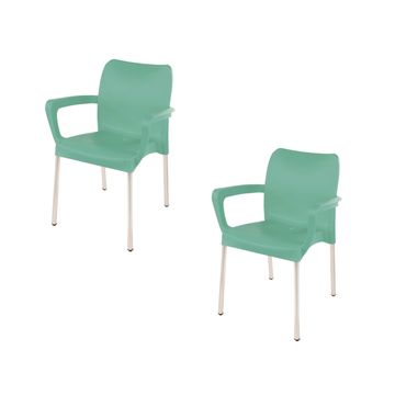 Heavy Duty Plastic Stacking Chair – Bistro Design with Armrests - Laurel Green - Set of 2