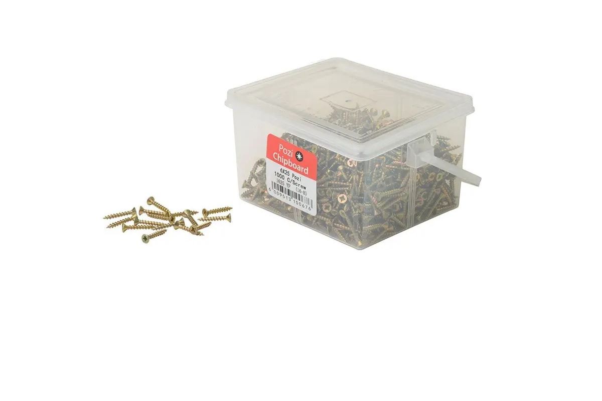 Chipboard Screws, Pozi, No.6, 3.5mm x 25mm, 1000 pieces BY WOODLY