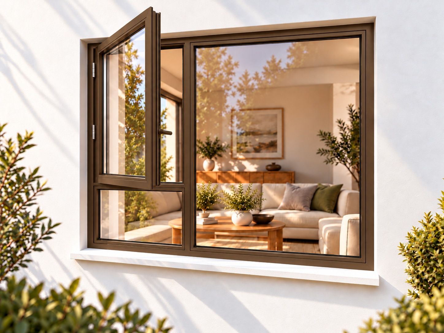 Kenzo Premium Side-Hung Aluminium Window - Bronze, 1500 1800 mm, Left Side Opener with Fixed Bottom Pane