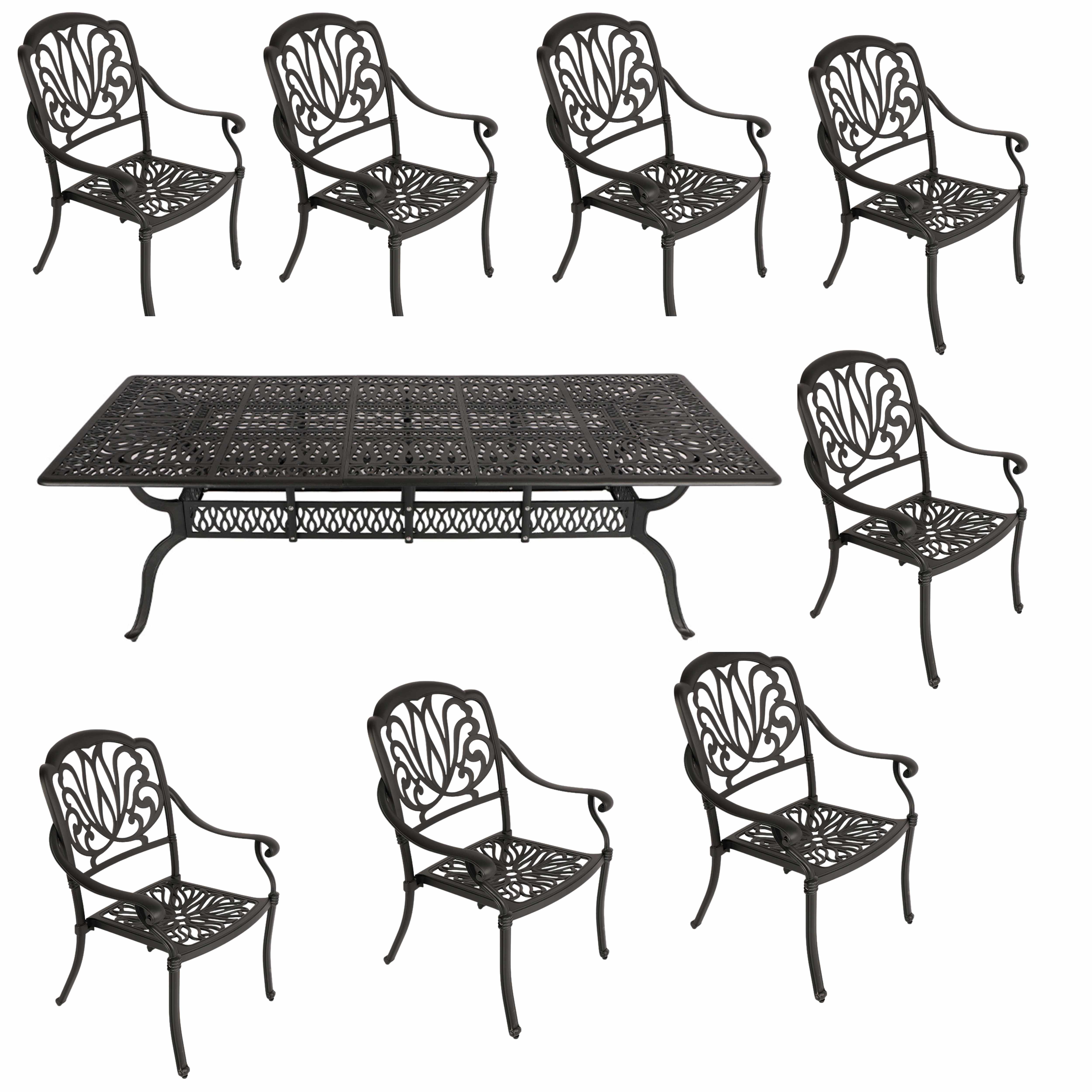 8 Seater - Protea Aluminium Patio Set / Garden Furniture / Outdoor Dining Set     (8 Protea Chairs with 240cm x 110cm Rectangular Elizabeth Table) - BLACK