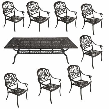 8 Seater - Protea Aluminium Patio Set / Garden Furniture / Outdoor Dining Set     (8 Protea Chairs with 240cm x 110cm Rectangular Elizabeth Table) - BLACK